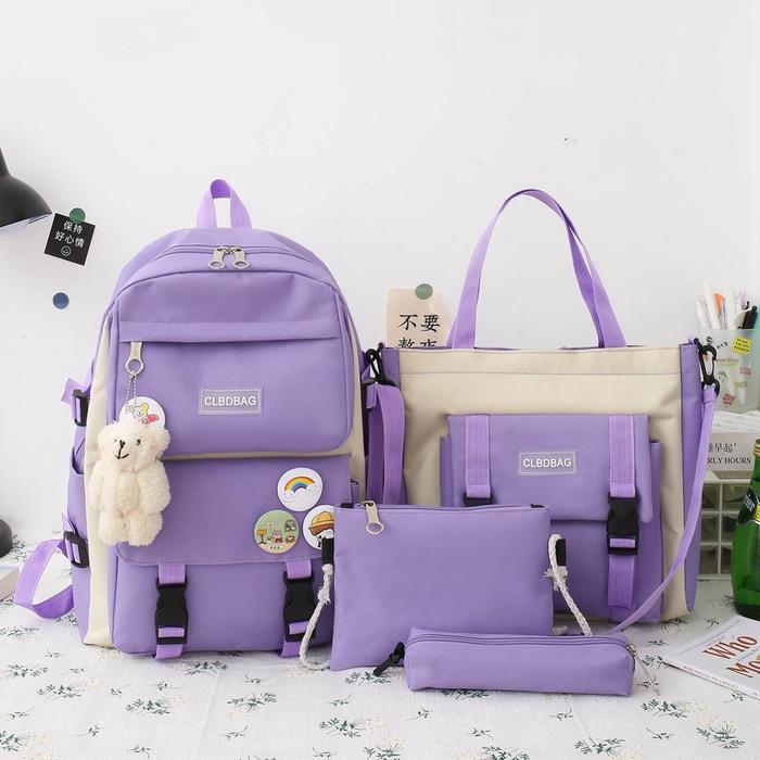 Gambar Tas 4in1 set ransel tas wanita / tas selempang/ tas sekolah tas kuliah - Ungu dari ZEEKADA undefined Tokopedia