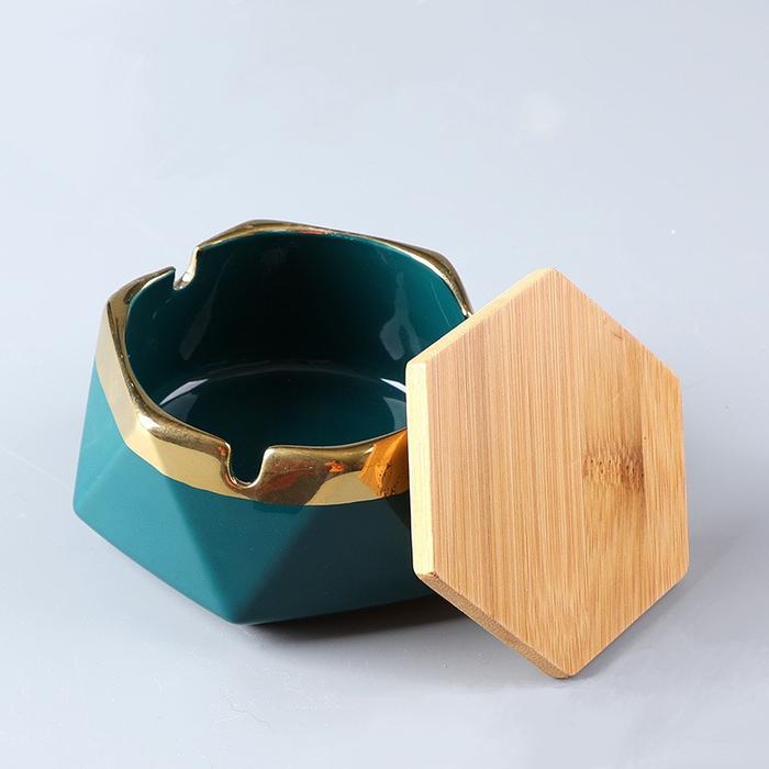 Gambar Asbak Keramik Gold + Tutupan Kayu / Asbak Mewah / Asbak Unik - D.Green Gold dari Kini Kolektiv undefined Tokopedia