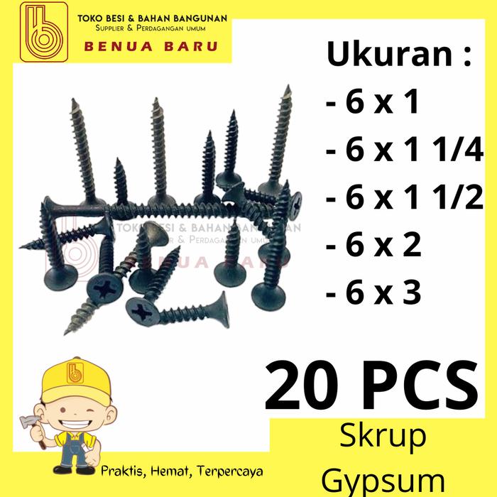 Gambar Sekrup Gypsum 6 x 1 1.25 1.5 2 3 20 PCS / Drywall Screw /Gipsum - 6 x 2" dari Benua Baru Supermarket undefined Tokopedia