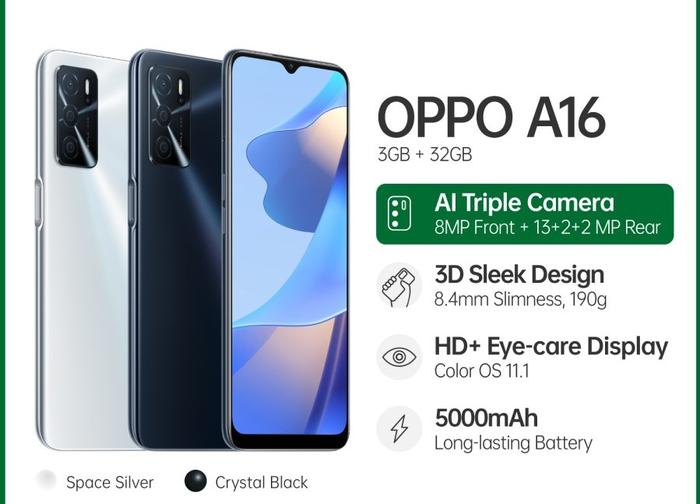 Gambar OPPO A16 Smartphone 3GB/32GB (Garansi Resmi) - A16e Black - Putih dari Williamdyaz undefined Tokopedia