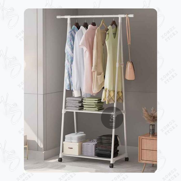 Gambar RAK GANTUNG BAJU / TRIANGLE STAND HANGER DENGAN 4 RODA - Putih, DENGAN RODA dari KONOX STORE undefined Tokopedia