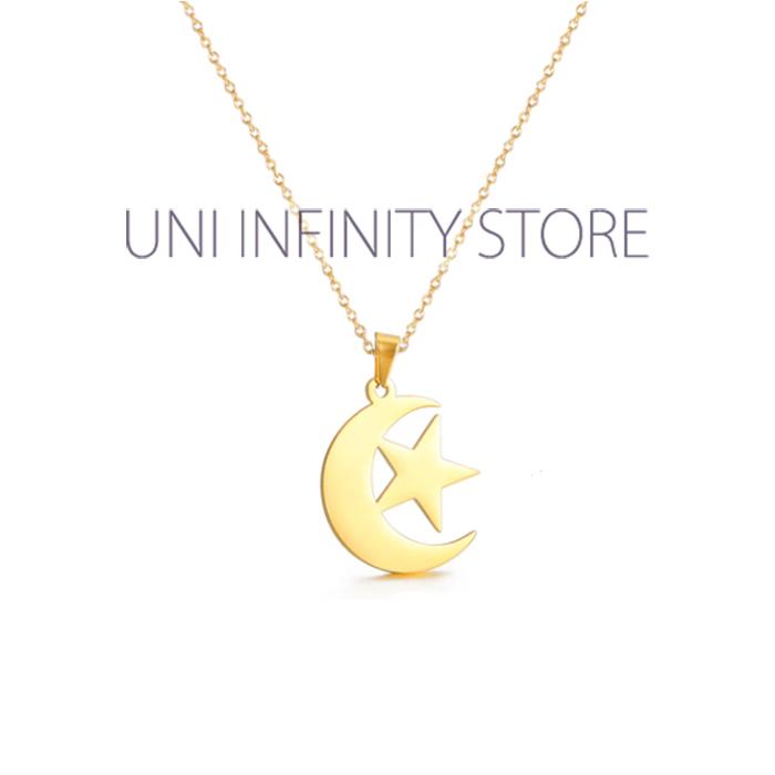 Gambar JWNE0491 Kalung Bulan Sabit Bintang Krom Emas Perak Cowo Pria Wanita - Emas dari uni infinity store undefined Tokopedia