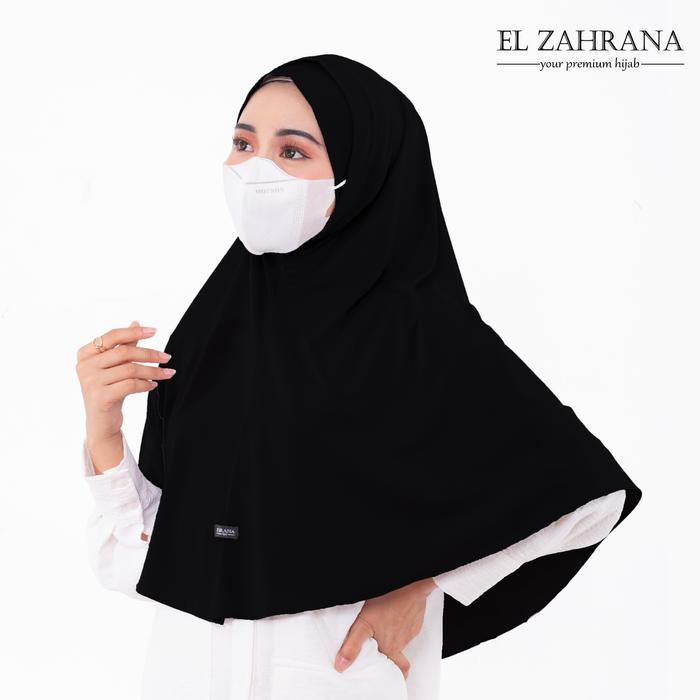 Gambar Jilbab Instan Bergo Dengan Lubang Untuk Masker Bahan Jersey Premium - Hitam dari El Zahrana undefined Tokopedia