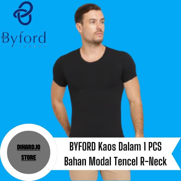 Gambar BYFORD Kaos Dalam Pria R Neck Isi 1 PCS Bahan Modal Tencel Super Soft - Hitam, S dari Dihardjo Store undefined Tokopedia