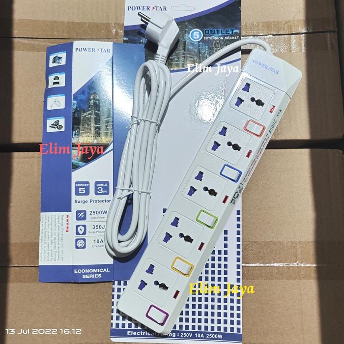 Gambar stop kontak 5 lubang / sambungan kabel colokan / extension multi - Power star dari elim jaya undefined Tokopedia
