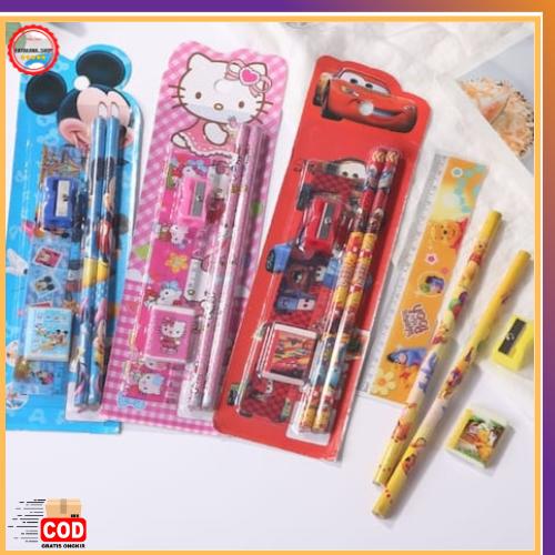 Gambar Pencil Full Set Lengkap Alat Tulis Anak Sekolah 9 in1 Set Motif Kartun - 5 in 1 dari Katakana_shop undefined Tokopedia