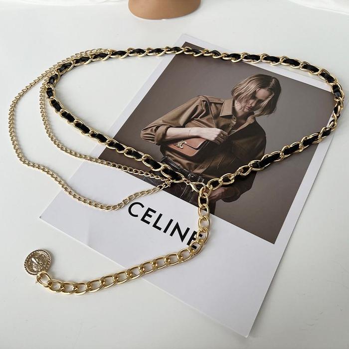 Gambar Belt Rantai Wanita Korea Gold Logam Chain Branded Gesper Pinggang "Dai - Gold Black dari G&C Collection. undefined Tokopedia