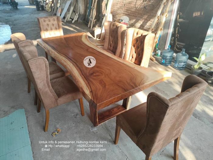 Gambar Meja dan kursi makan kayu trembesi dan jati - Meja dan kursi dari mebelagedhe undefined Tokopedia