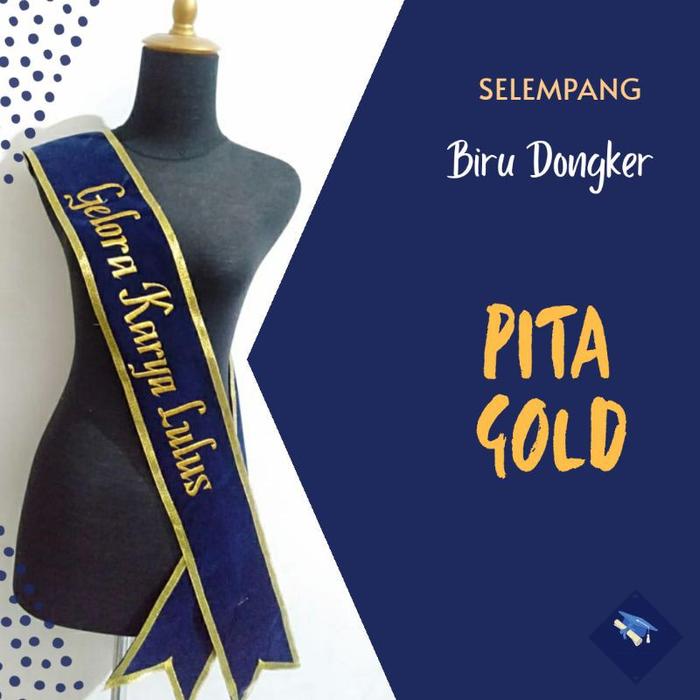 Gambar selempang wisuda / sash wisuda - navy pita gold, New Roman Gold dari CV. RAJA SELEMPANG undefined Tokopedia