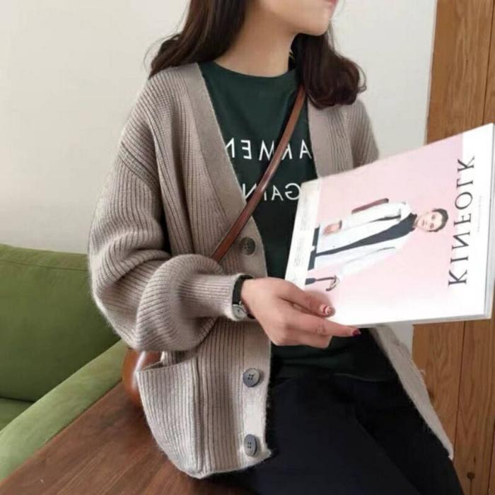 Gambar BAJU ATASAN WANITA CARDIGAN RAJUT OVERSIZE/SWEATER RAJUT DUO POCKET Polos Lembut Nyaman Kardigan - Abu-abu dari R.B.C.SHOP undefined Tokopedia
