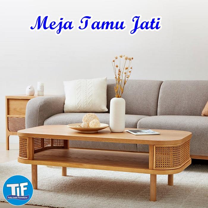 Gambar Meja Tamu Minimalis Kayu Jati Anyaman Rotan Alami - 100x60x41 cm dari Toko Indo Furniture undefined Tokopedia