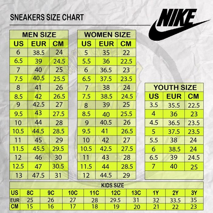 ukuran nike cm