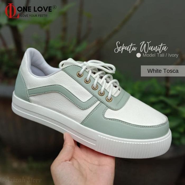 Gambar Sepatu Sneakers Wanita Original One Love Sepatu Wanita Tali Kekinian - putih mint, 39 dari onelove_store official undefined Tokopedia