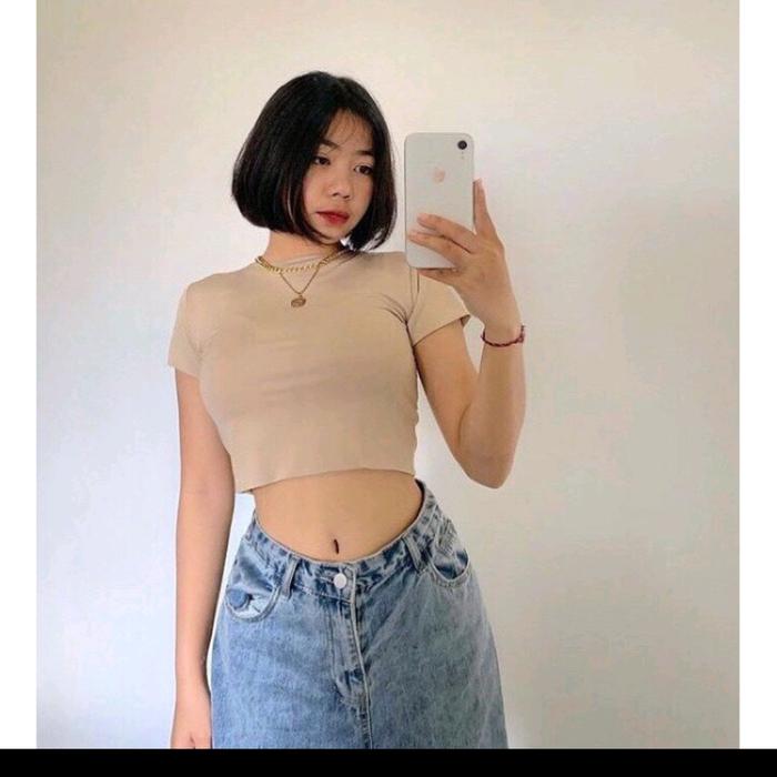 Gambar CROP TOP DOUBLE LAYER JERSEY KOREA - nude, XL dari Cahayaproduction. undefined Tokopedia