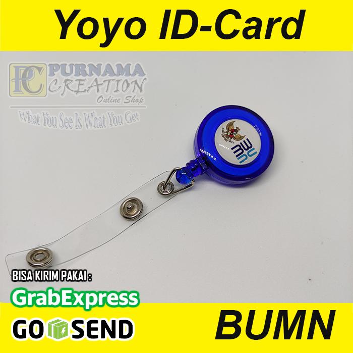 Gambar Yoyo IDCARD BUMN warna biru dengan background logo warna putih dari Purnama Creation undefined Tokopedia