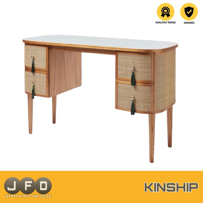 Gambar Meja Kerja Minimalis Modern Kinship Rattan Desk Table Aesthetic dari JFD JEPARA undefined Tokopedia