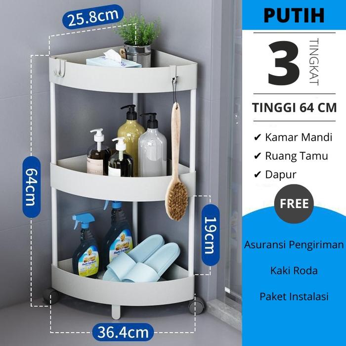 Gambar Rak Sudut Susun Kamar Mandi Rak Sudut Dapur Sudut Ruang Tamu Serbaguna - Putih 3 Susun dari bahri raya store undefined Tokopedia