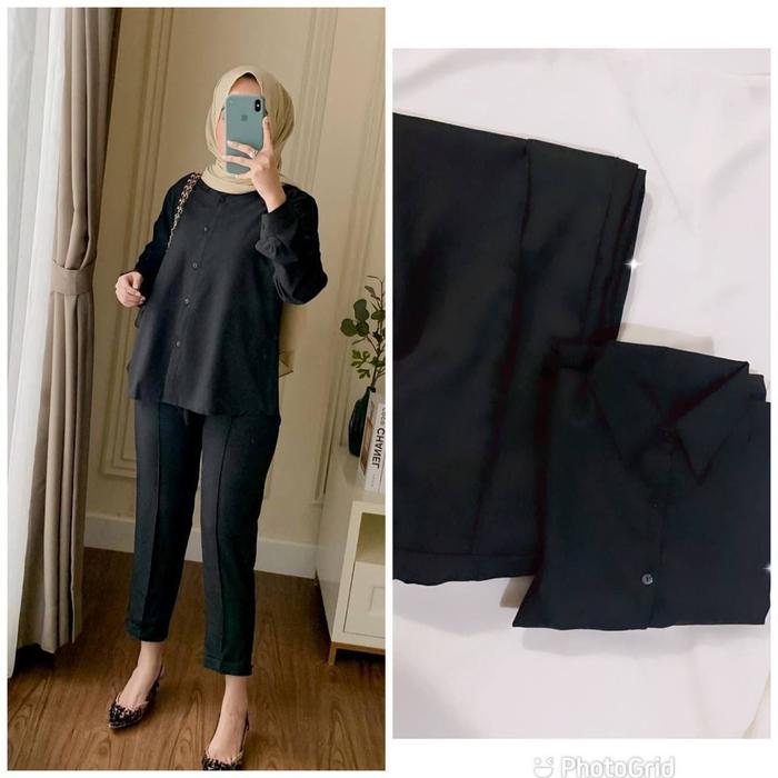Gambar Setelan Kemeja Wanita Itycrep Oneset Wanita setelan wanita Kekinian SB - Hitam dari SalsaBatikPekalongan undefined Tokopedia