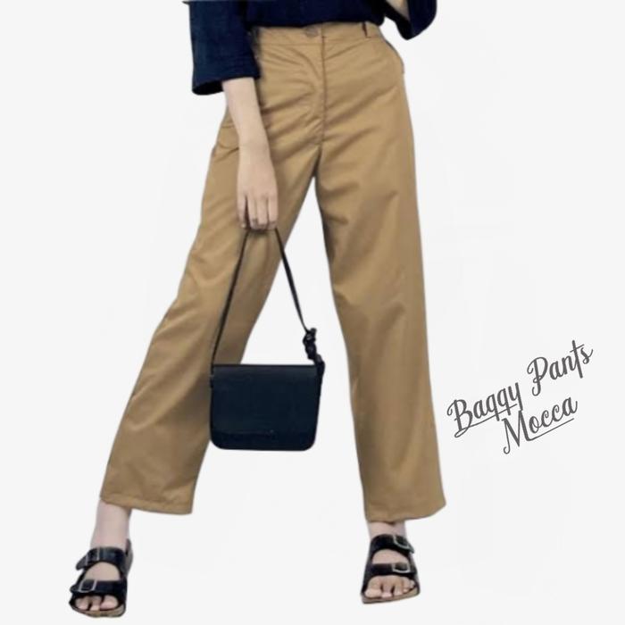 Gambar Basic celana Panjang Wanita Baggy Pants Formal Casual Kerja Harian Kantor Kuliah Tebal - Mocca1, M dari M1 Fashion Store undefined Tokopedia
