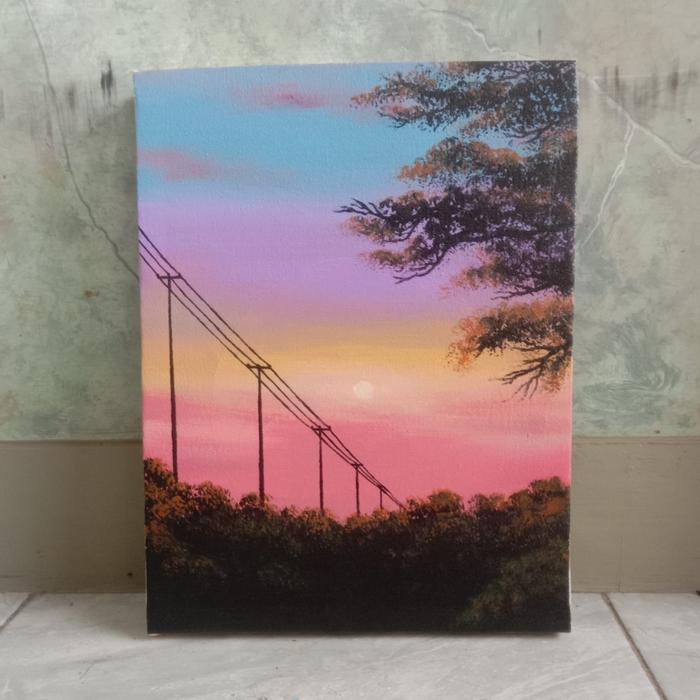 Gambar Hiasan Dinding Lukisan Senja Laut Hens Paintings Bahan Kanvas 30x40cm - senja pink, 30x40cm dari Lukistore gallery undefined Tokopedia