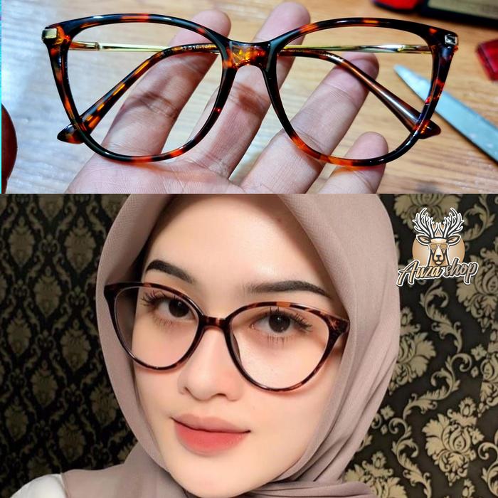 Frame Kacamata Wanita Cat Eye Minus Photocromic Blueray Cylinder Leopard,  Frame Saja