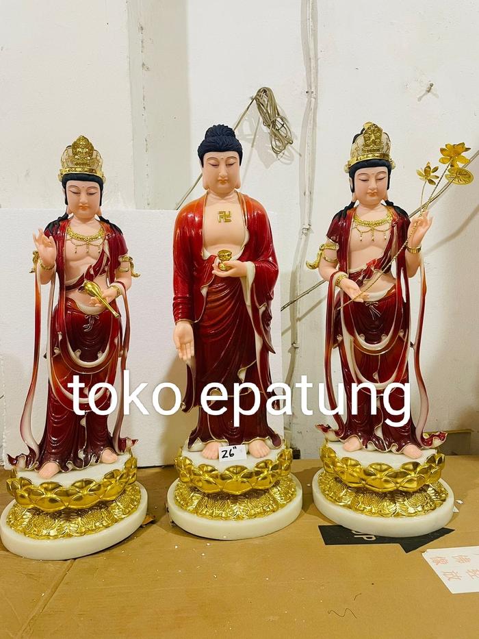 Gambar patung Buddha tri ratna / Sie fang San sen - mamer - 26 inch - merah dari toko epatung undefined Tokopedia