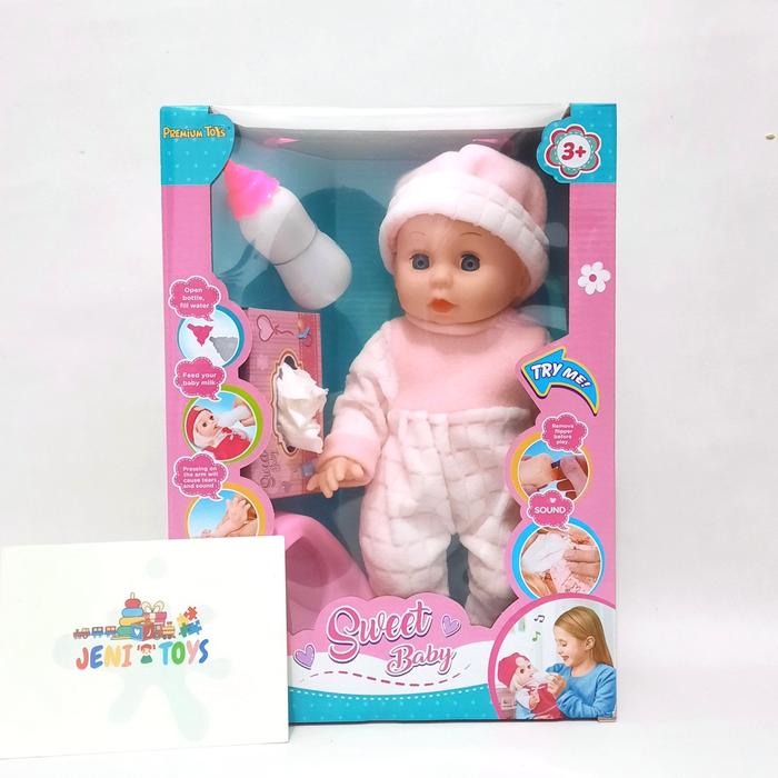 Gambar Mainan bayi bayian sweet baby doll boneka pipis nangis bunyi lucu - topi-pink dari jeni-toys undefined Tokopedia