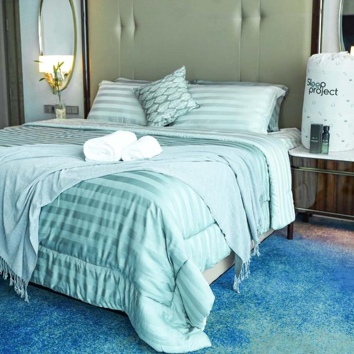 Gambar STRIPES FROST MIX Premium TENCEL Paket Sprei Bedding Set + Bedcover - Single 120x200 dari Sleep Project undefined Tokopedia