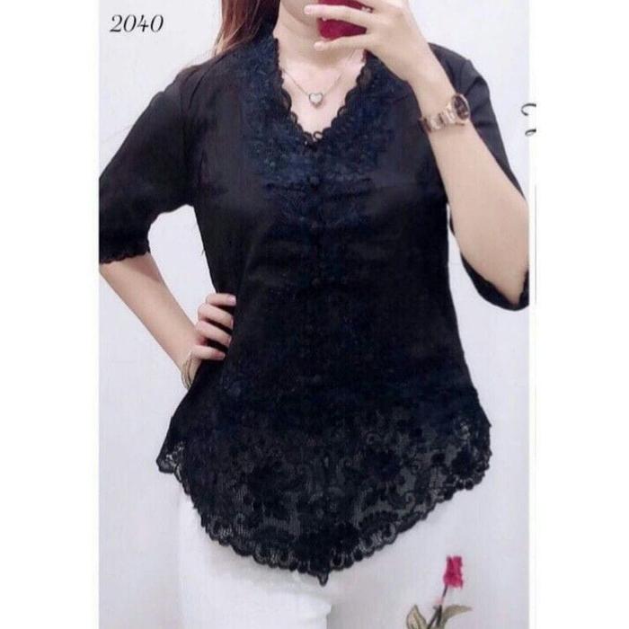 Gambar Atasan Kebaya Encim Senada Modern Silky Korea Kombinasi Brukat Lapis - Hitam, M dari NewTrendy89_NEW undefined Tokopedia