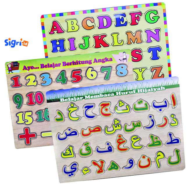 Gambar Puzzle Anak isi 3 Huruf Hijaiyah Angka dan Alfabet Mainan Edukasi Kayu dari Sigrishop undefined Tokopedia