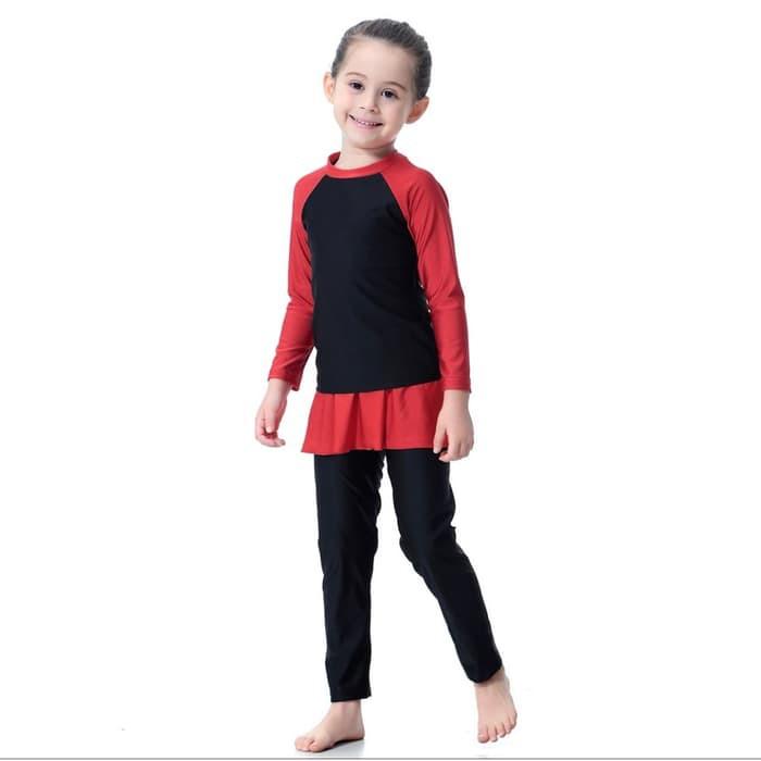 Gambar Baju Renang Muslim Muslimah Anak Cewek Umur 2-10thn - hitam merah, 130 dari Haben Store undefined Tokopedia