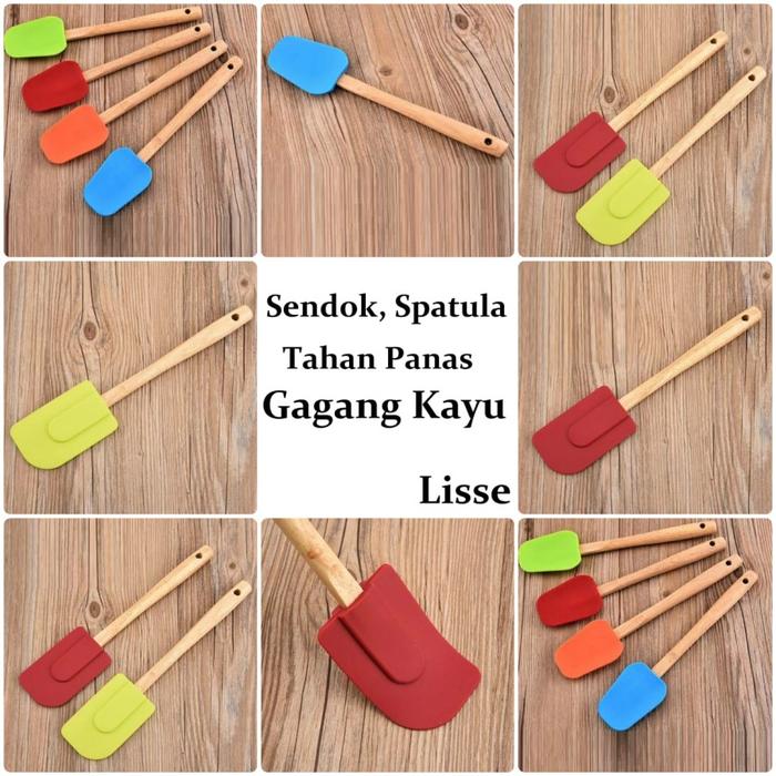 Gambar Lisse Spatula Sendok Silicone Masak Gagang Kayu Tahan Panas - Sendok Kuning dari Trinity Kitchen undefined Tokopedia