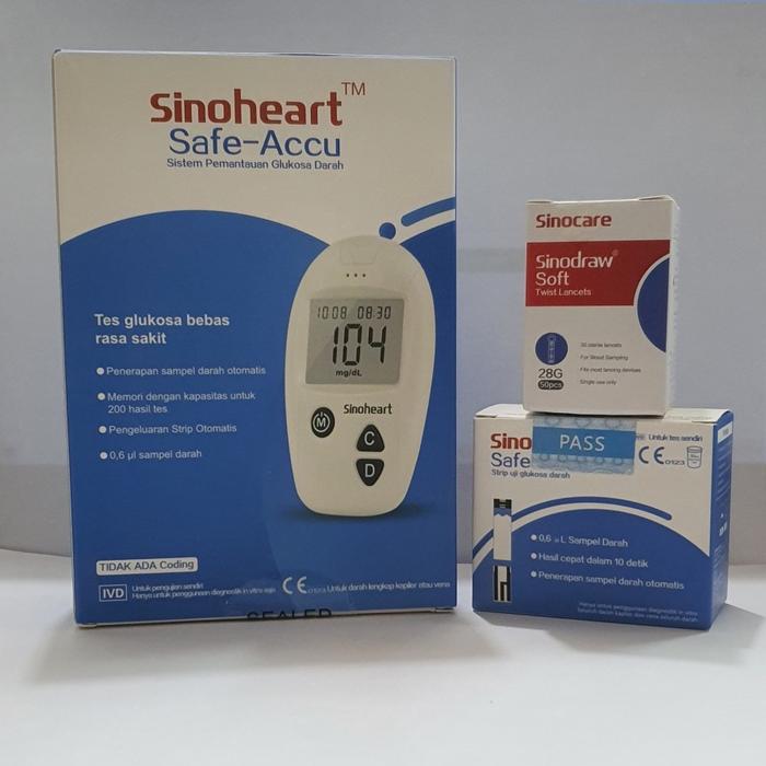 Gambar Alat Cek Gula Darah SinoCare SinoHearth / Safe Accu / Glukosa Test - Alat Komplit dari Vintaco undefined Tokopedia