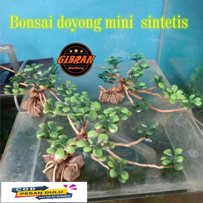 Jual hiasan pohon bonsai doyong mini sintetis murah aquascape aquarium