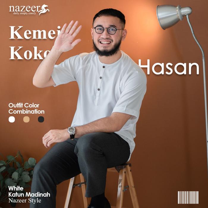 Gambar KEMEJA KOKO PRIA HASAN / KEMEJA KOKO PRIA / QURTA PRIA - Putih, M dari rjstore.co.id undefined Tokopedia
