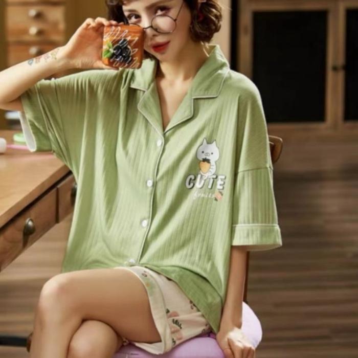 Gambar stelan piyama import wanita lengan pendek celana pendek jo89 - 4 dari Piyama Lucu Nadyta undefined Tokopedia