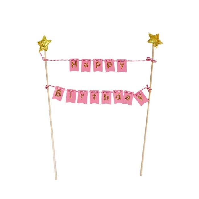 Gambar Cake topper happy birthday bentuk banner flag / tusukan kue karton - pink muda dari Istanaparty undefined Tokopedia
