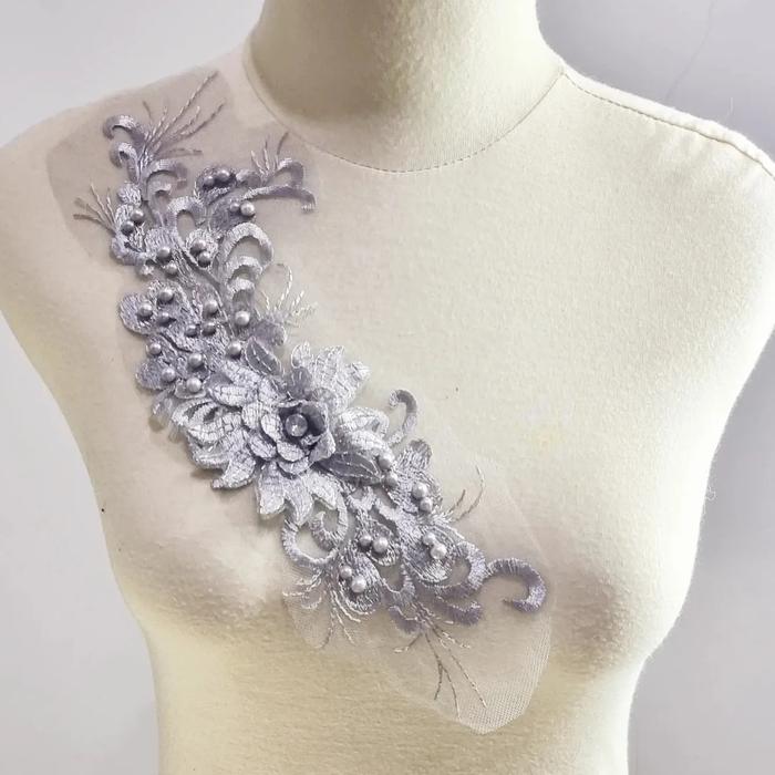 Gambar lace bordir bunga 3d import - silver dari patchlovers undefined Tokopedia