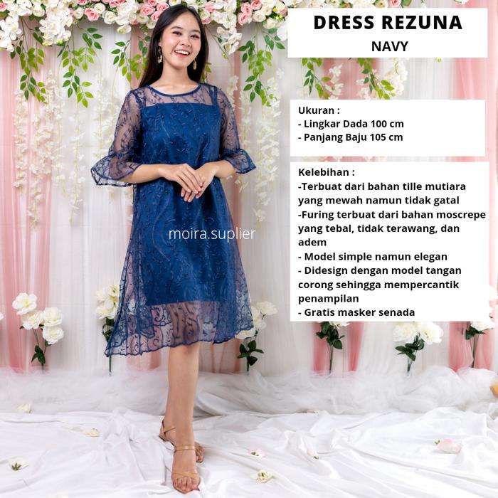 Gambar DRESS BRUKAT REZUNA - NAVY, All Size dari moirasuplier undefined Tokopedia