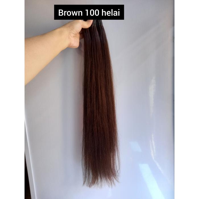 Gambar RAMBUT SAMBUNG / HAIR EXTENSION RAMBUT ASLI 60CM PREMIUM BROWN - Brown 100 helai, 60cm dari oxean shop undefined Tokopedia
