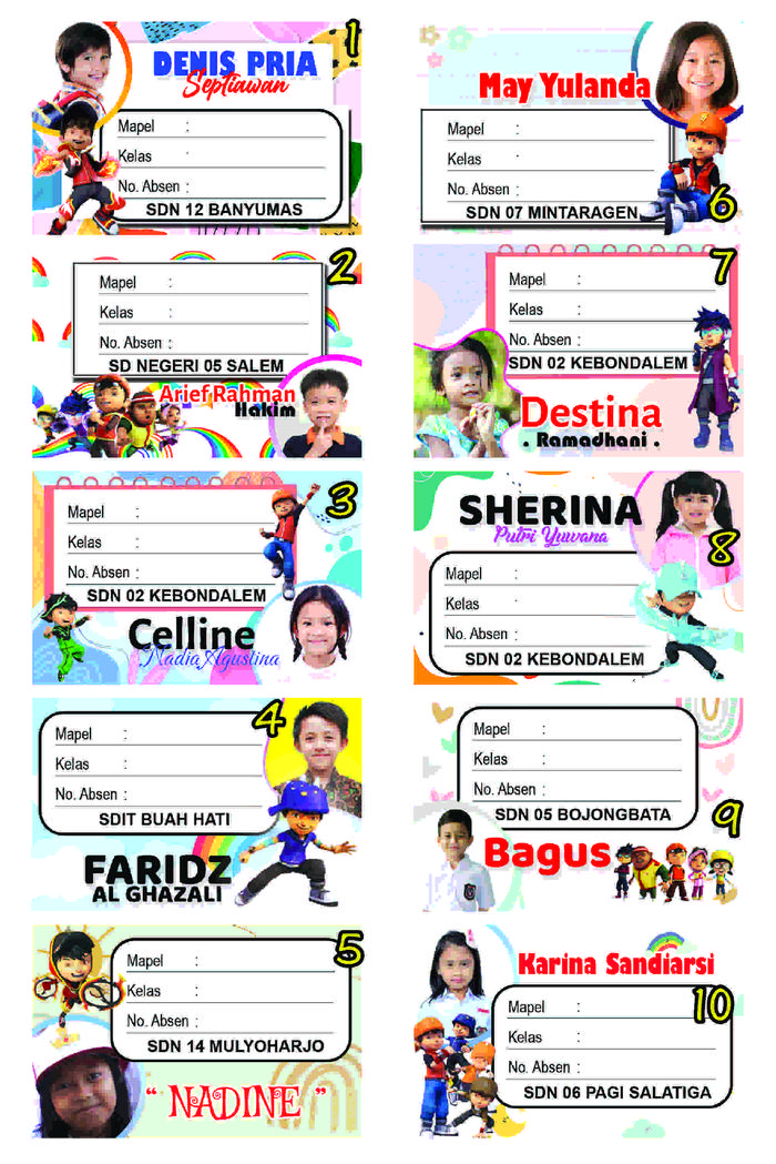 Gambar Label Stiker Buku Tulis Anak Sekolah Gratis Custom Nama dan Foto murah - Boboiboi dari Sekoci Print Desain undefined Tokopedia