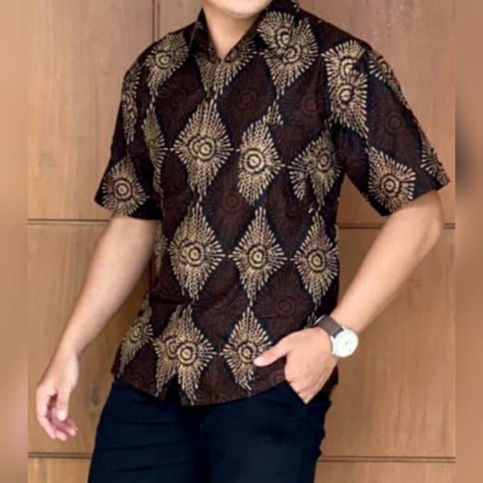 Gambar baju batik pria kemeja batik lawasan coklat batik sogan hem coklatan - TEMPE, M dari Bimasakti_NEW undefined Tokopedia
