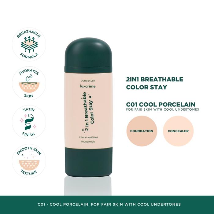 Gambar 2in1 Breathable Color Stay: Foundation & Concealer-C01 Cool Porcelain dari luxcrime undefined Tokopedia