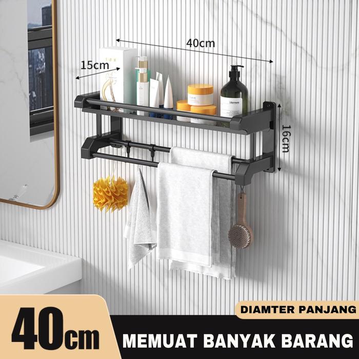 Gambar Rak Kamar Mandi Dinding Hitam Rak Handuk Kamar Mandi Stainless - 1 susun 40cm dari Nyaman Mall undefined Tokopedia
