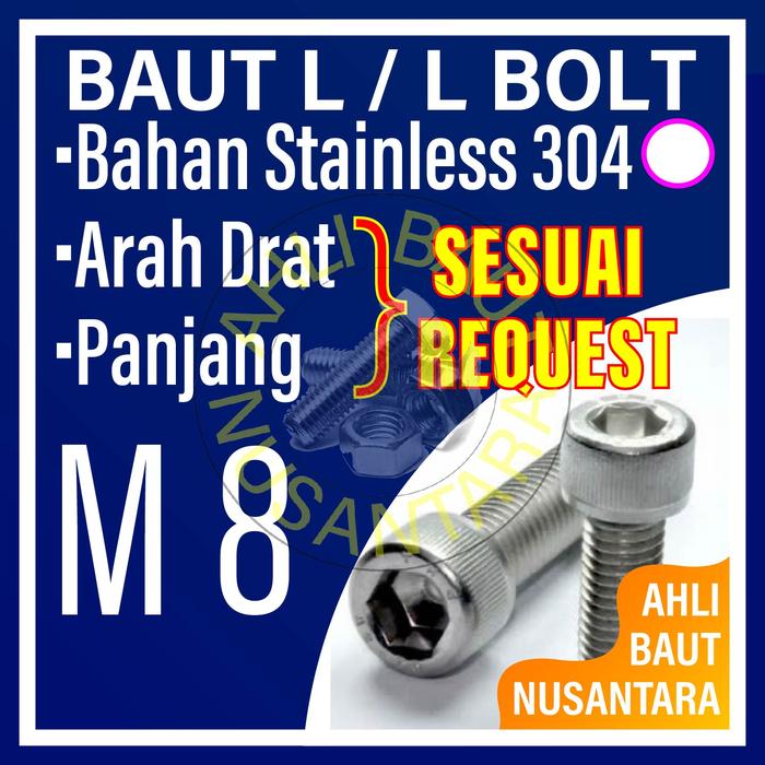 Gambar Baut L M8 M9 M10 M11 M12 M13 Baja SUS SS 201 304 316 Kiri Socket Cap - SS 304, Uk Lain? Chat dari Ahli Baut Nusantara undefined Tokopedia