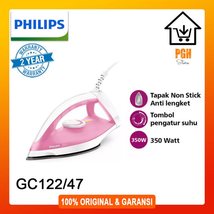 Gambar Philips Setrika Diva GC122 GC-122 350W Tapak Non Stick Anti Lengket & Tombol Pengatur Suhu Garansi 2 Tahun - Merah Muda dari PGH Store ID undefined Tokopedia
