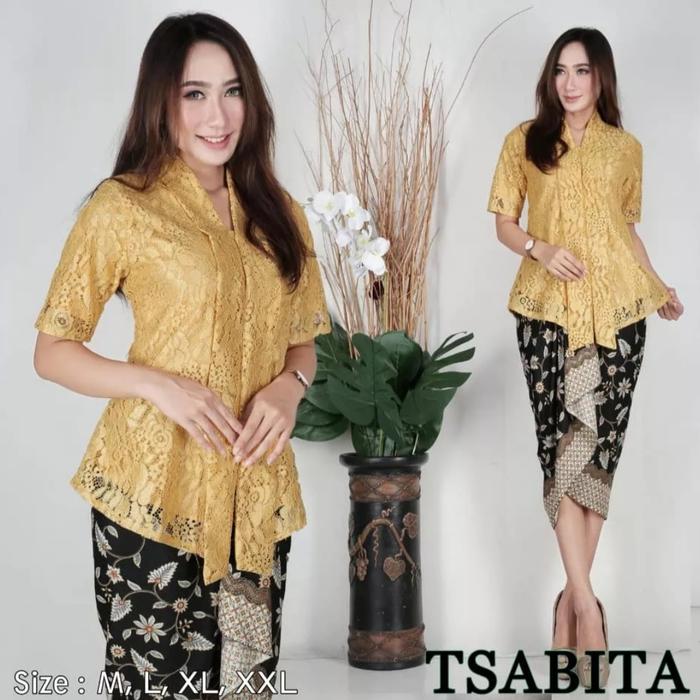 Jual Atasan kebaya kutubaru Floy Brukat lengan pendek/ Kebaya
