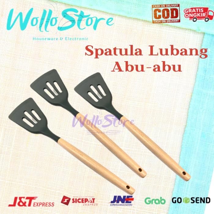 Gambar Spatula Silikon Tahan Panas Gagang Kayu 3 Varian (Harga 1pcs) Kode 191 - Lubang Abu-Abu dari Wollostore undefined Tokopedia