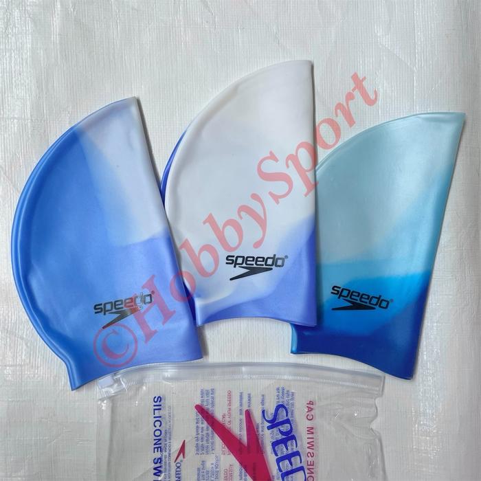 Gambar Topi Renang Speedo Corak Swim Cap Penutup Kepala Silicon Karet Elastis - Biru dari HobbySport undefined Tokopedia