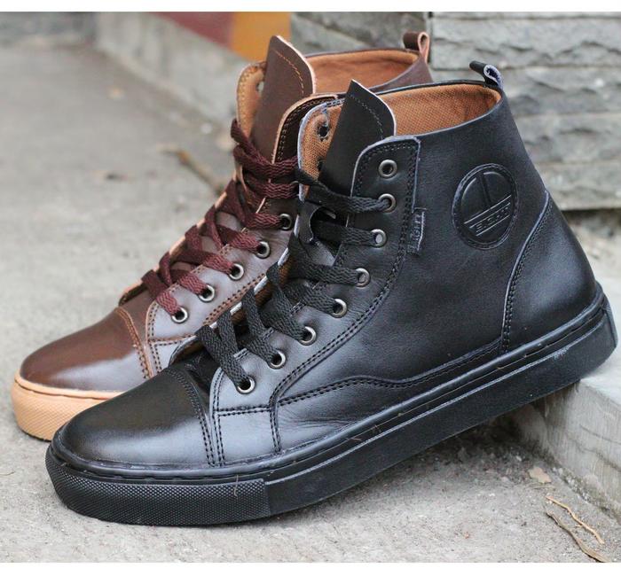Gambar Sepatu Sneakers Tinggi Kasual Keren Pria Eight Raraga Kulit - Hitam, 39 dari GN Footwear undefined Tokopedia